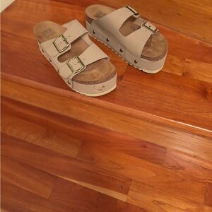 Dirty Laundry Beige Double Buckle Platforms